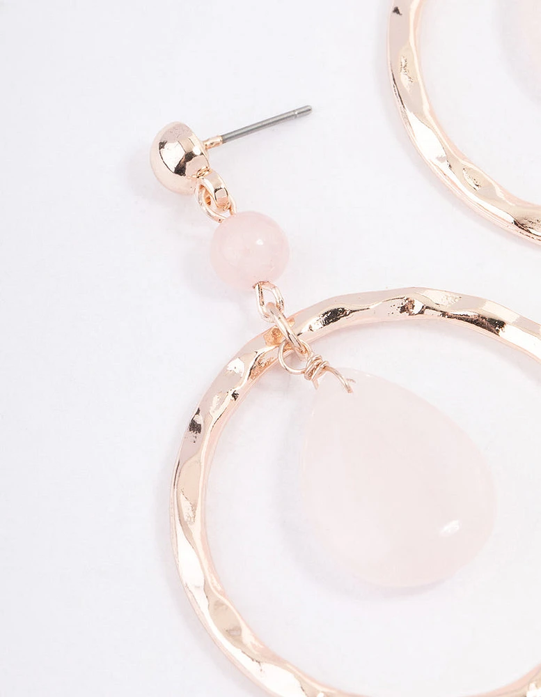 Rose Gold Rose Quartz Teardrop Hoop Earrings