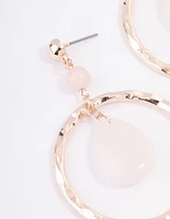 Rose Gold Rose Quartz Teardrop Hoop Earrings