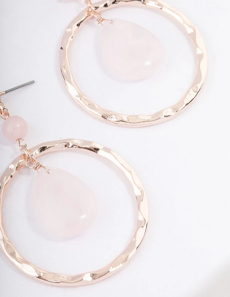 Rose Gold Rose Quartz Teardrop Hoop Earrings