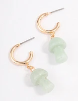 Gold Green Aventurine Moon & Mushroom Huggie Earrings