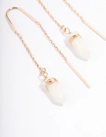 Gold Clear Quartz Moon Threader Earrings