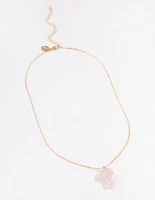 Gold Rose Quartz Moon & Mushroom Pendant Necklace