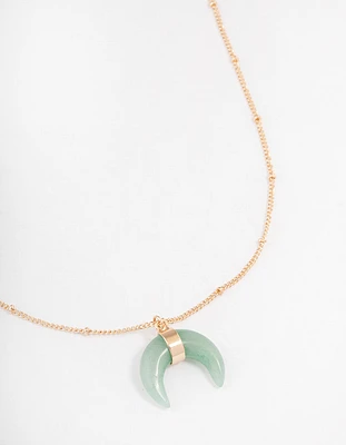 Gold Green Aventurine Eclipse Moon Pendant Necklace