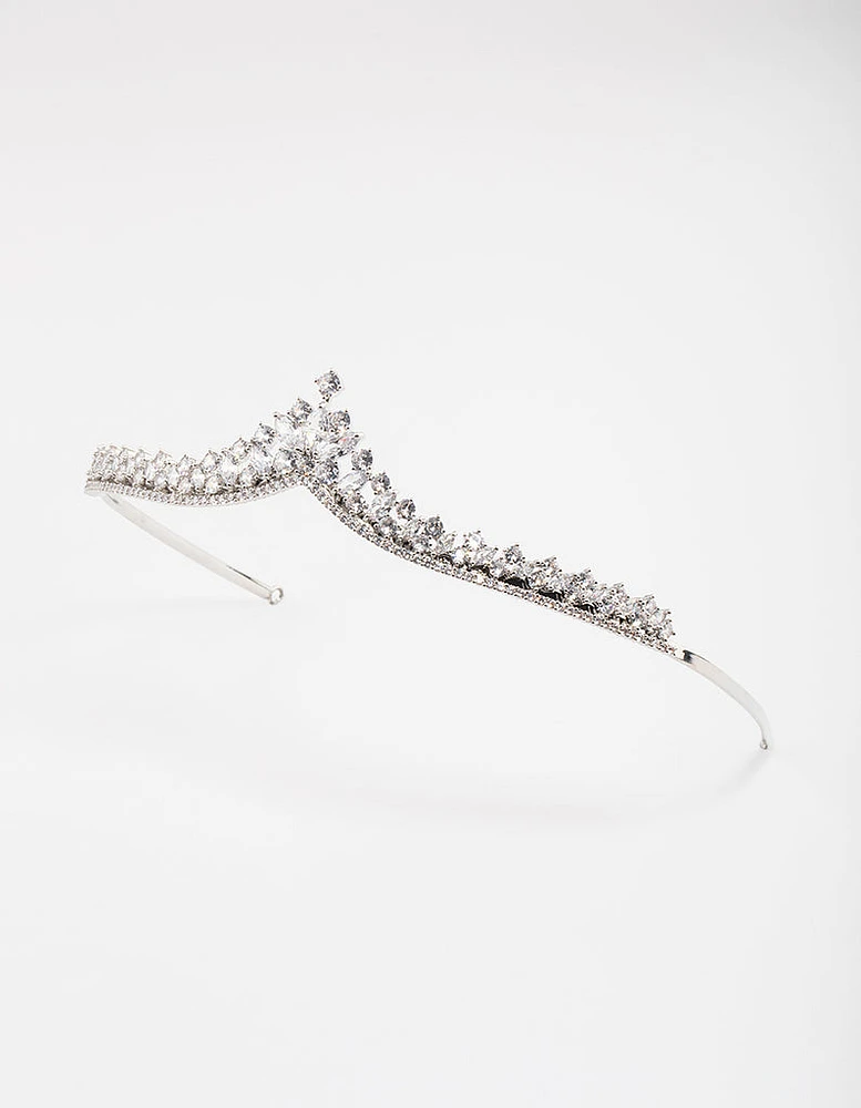 Rhodium Cubic Zirconia Mixed Stone Pointed Crown