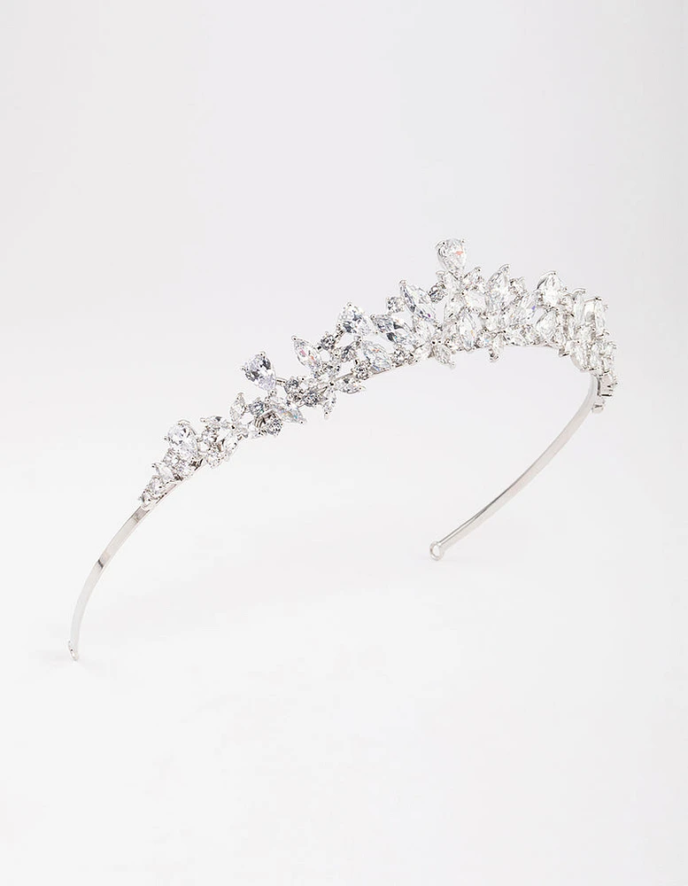 Rhodium Cubic Zirconia Mixed Marquise Floral Crown