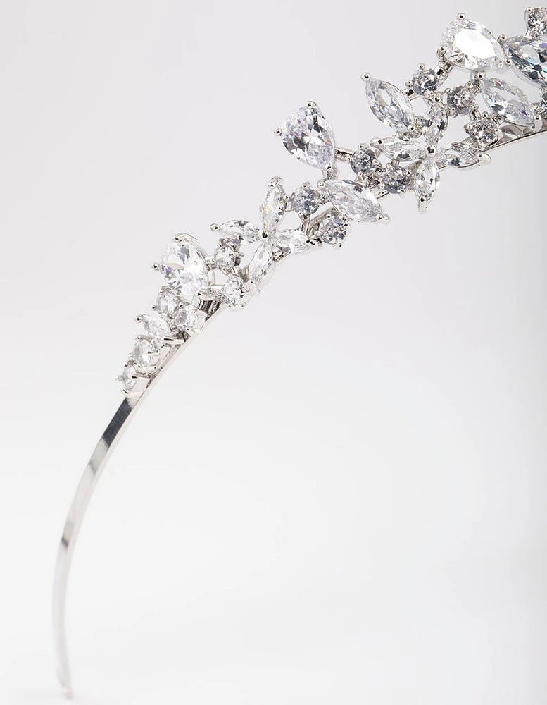 Silver Cubic Zirconia Mixed Marquise Floral Crown