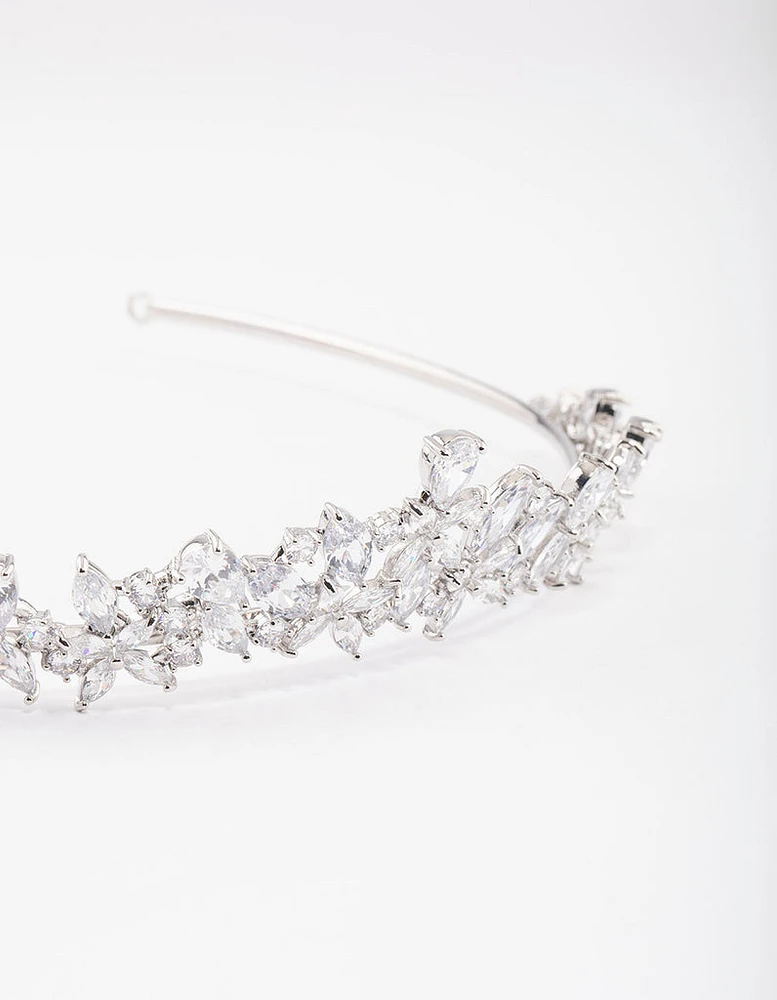 Silver Cubic Zirconia Mixed Marquise Floral Crown