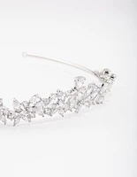 Rhodium Cubic Zirconia Mixed Marquise Floral Crown