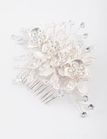 Silver Cubic Zirconia Floral Burst Hair Comb