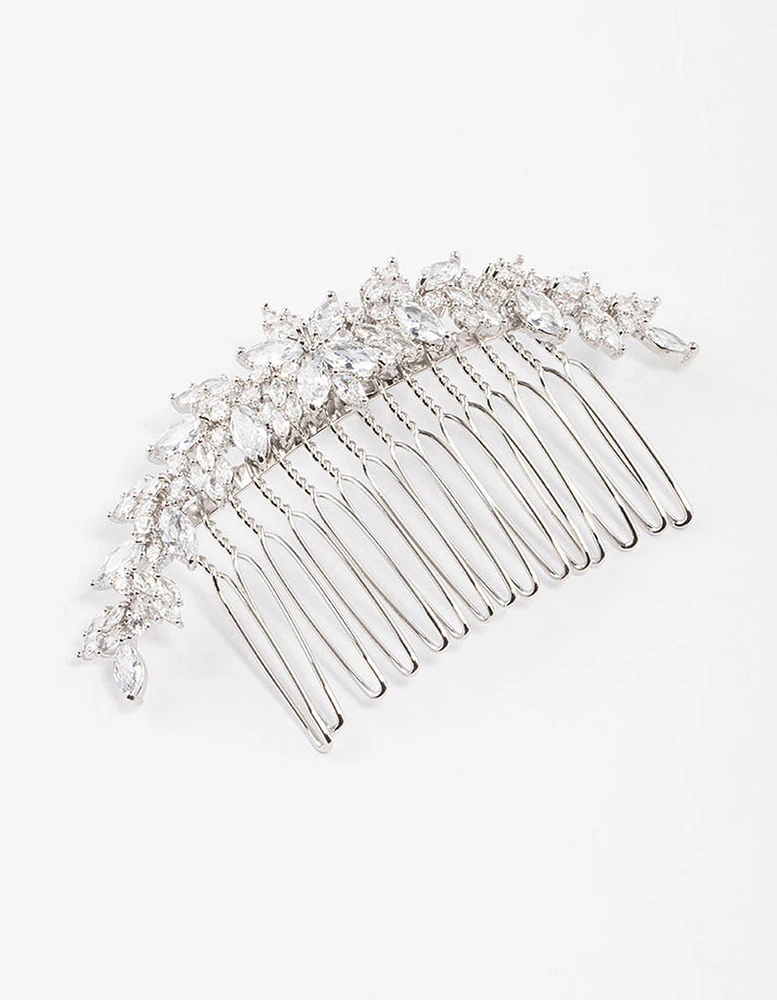 Rhodium Cubic Zirconia Floral Arch Hair Comb