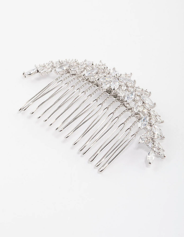 Rhodium Cubic Zirconia Floral Arch Hair Comb