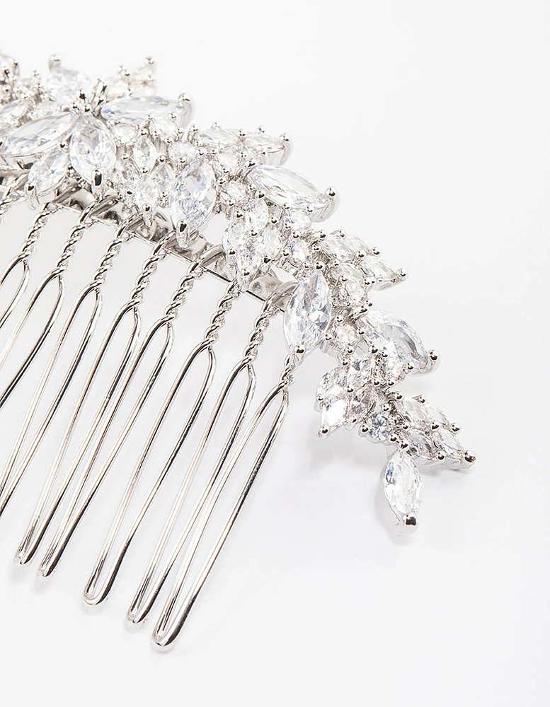 Rhodium Cubic Zirconia Floral Arch Hair Comb