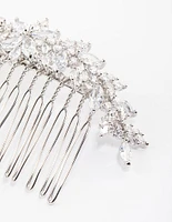 Rhodium Cubic Zirconia Floral Arch Hair Comb