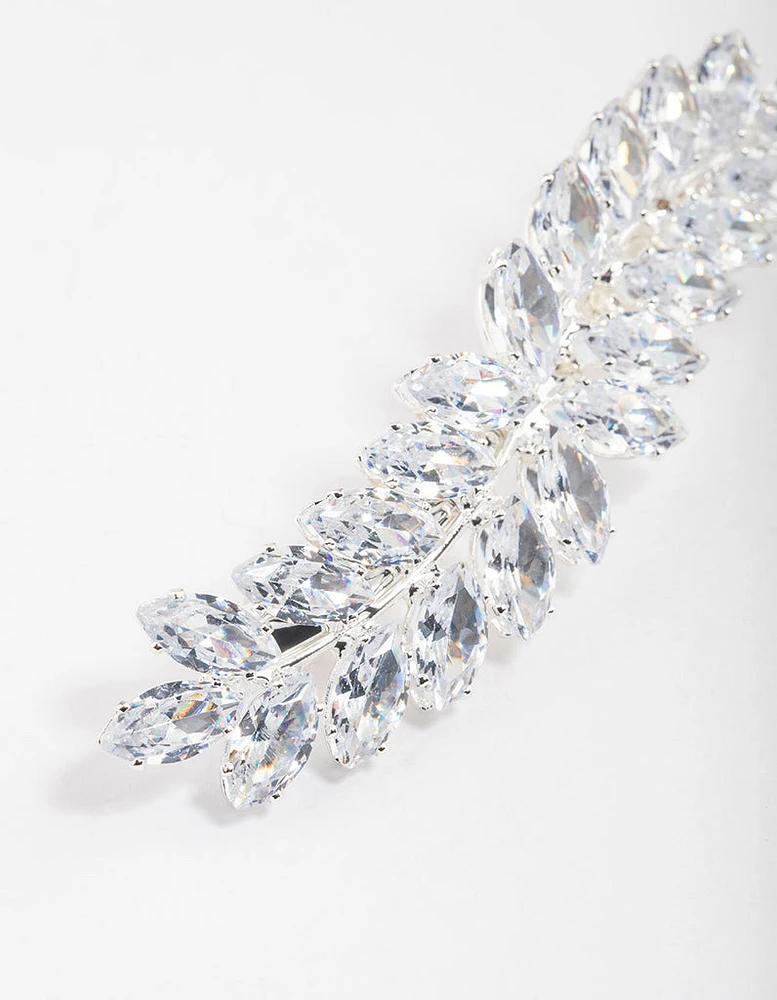 Silver Cubic Zirconia Leaf Hair Clip