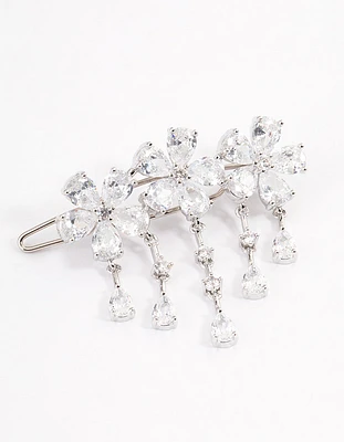 Rhodium Cubic Zirconia Triple Flower Droplet Hair Clips Pack