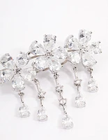 Silver Cubic Zirconia Triple Flower Droplet Hair Clips Pack