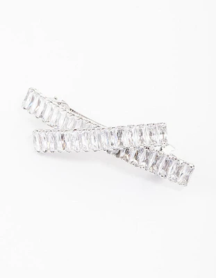 Rhodium Cubic Zirconia Criss Cross Celestial Hair Clip