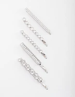 Silver Cubic Zirconia Mixed Stone Hair Clips 4-Pack