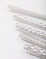 Silver Cubic Zirconia Mixed Stone Hair Clips 4-Pack