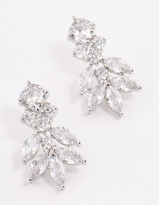 Rhodium Navette Mini Drop Earrings