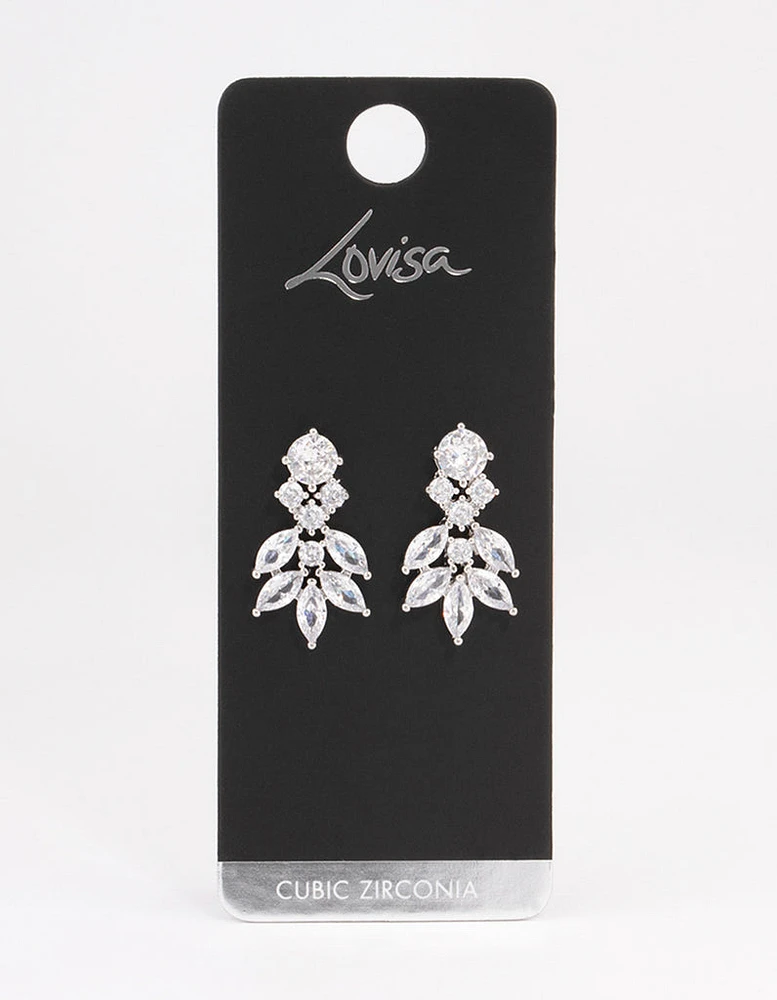 Rhodium Navette Mini Drop Earrings