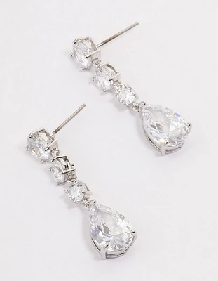 Silver Graduating Stone Pear Drop Earrings