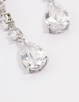 Rhodium Graduating Stone Pear Drop Earrings