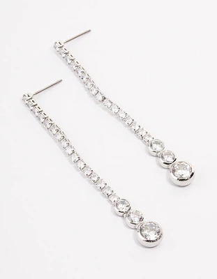 Silver Cupchain Cubic Zirconia Drop Earrings