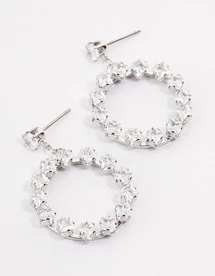 Silver Square Stone Wreath Drop Earrings