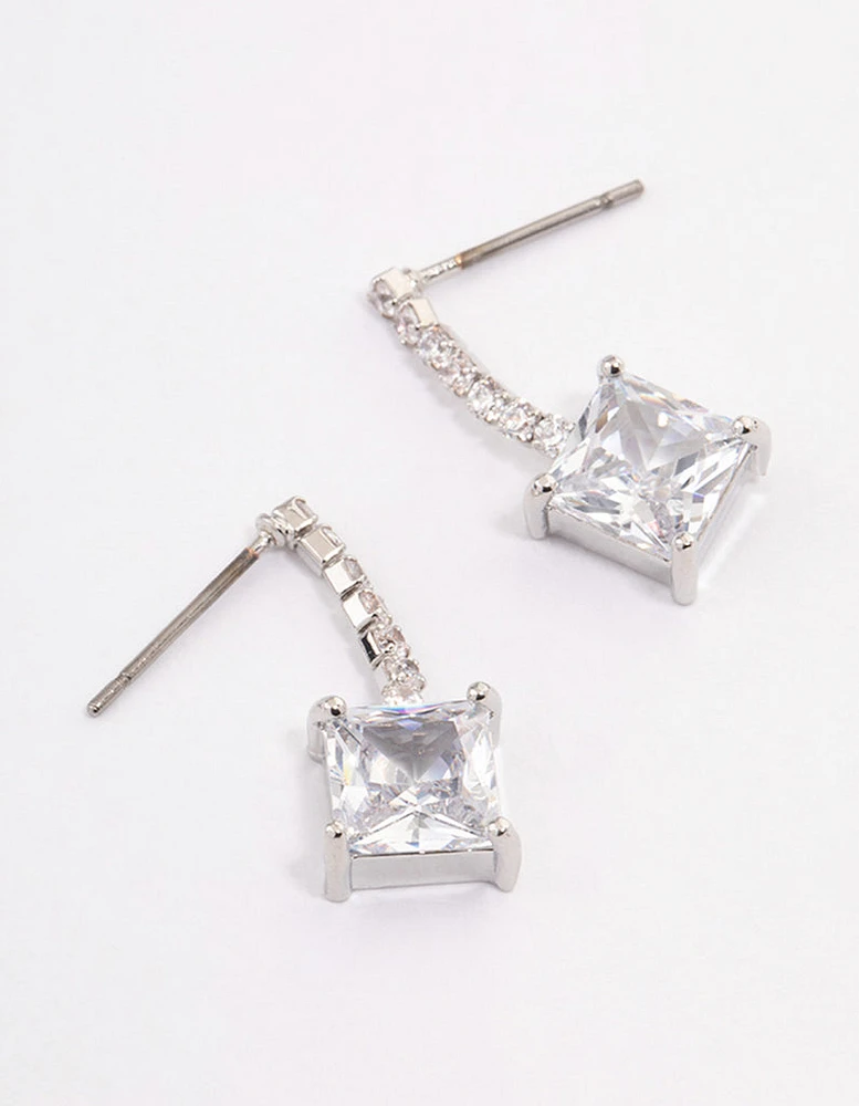 Silver Cupchain Square Drop Earrings