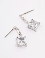 Silver Cupchain Square Drop Earrings