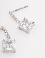 Silver Cupchain Square Drop Earrings