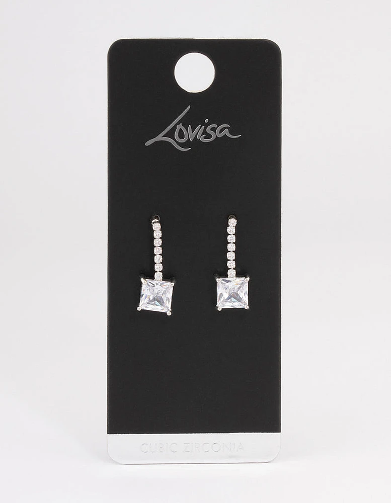 Silver Cupchain Square Drop Earrings