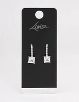 Silver Cupchain Square Drop Earrings