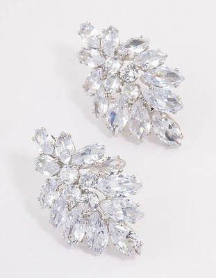 Rhodium Marquise Statement Stud Earrings