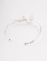 Silver Cubic Zirconia Butterfly Cross Over Cuff Bangle