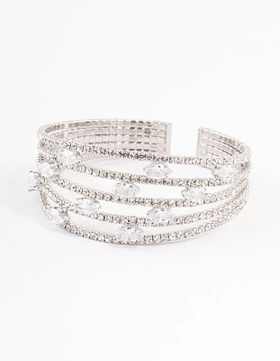 Rhodium Cubic Zirconia Marquise Cupchain Cuff Bangle