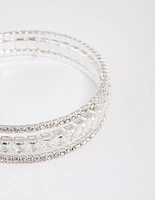 Silver Cubic Zirconia Trio Layer Cuff Bangle