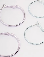 Silver Metallic Hoop Earrings Pack