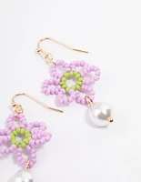 Beaded Flower Peal Drop Earrings