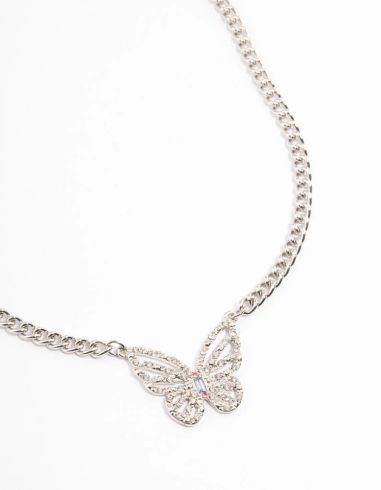 Silver Crystal Butterfly Necklace