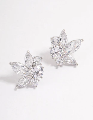 Rhodium Lotus Stud Earrings