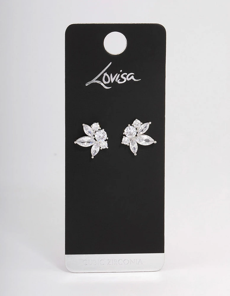 Silver Lotus Stud Earrings