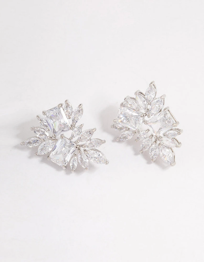 Rhodium Statement Cluster Earrings