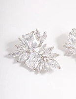 Rhodium Statement Cluster Earrings