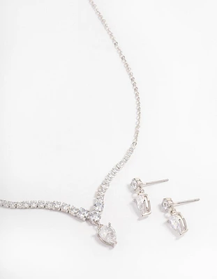 Silver Pear Drop Jewellery Set