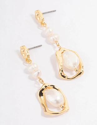 Gold Plated Irregular Freshwater Pearl Drop Earrings