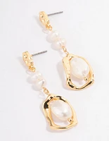 Gold Plated Irregular Freshwater Pearl Drop Earrings