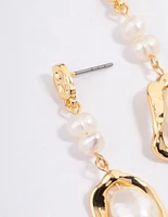 Gold Plated Irregular Freshwater Pearl Drop Earrings