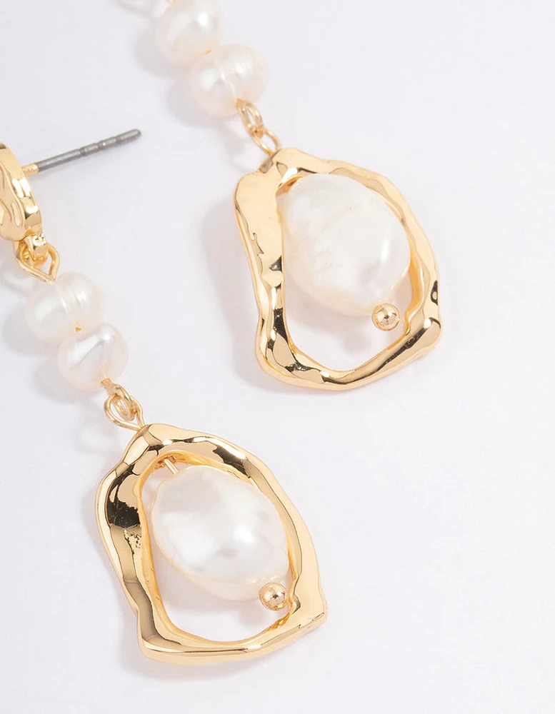 Gold Plated Irregular Freshwater Pearl Drop Earrings